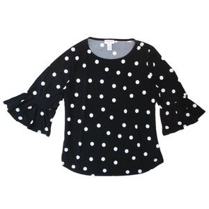 Womens Polka Dots Top 3X Black White Bell Sleeve Stretch Carmen Marc Valvo